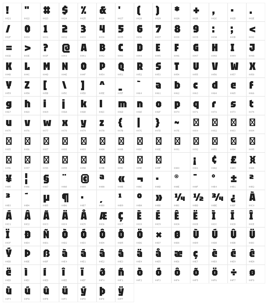 Tektur Tight Black Character Map