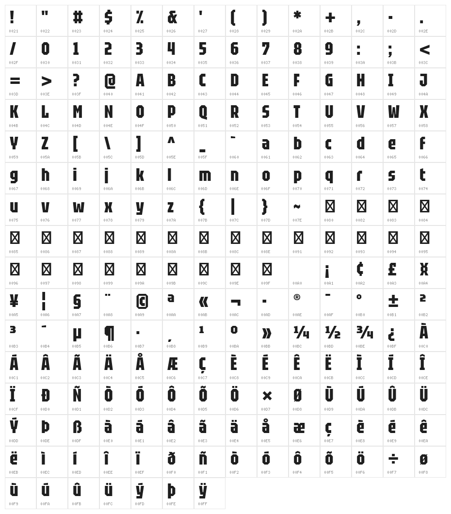 Tektur Tight Bold Character Map