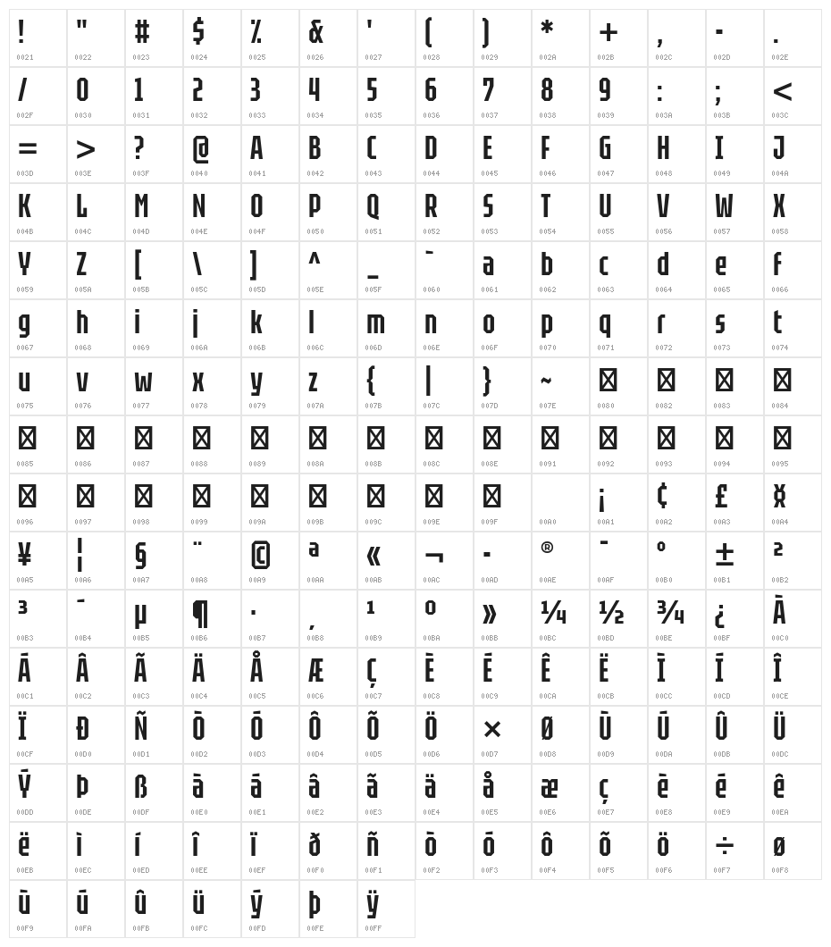 Tektur Tight Medium Character Map
