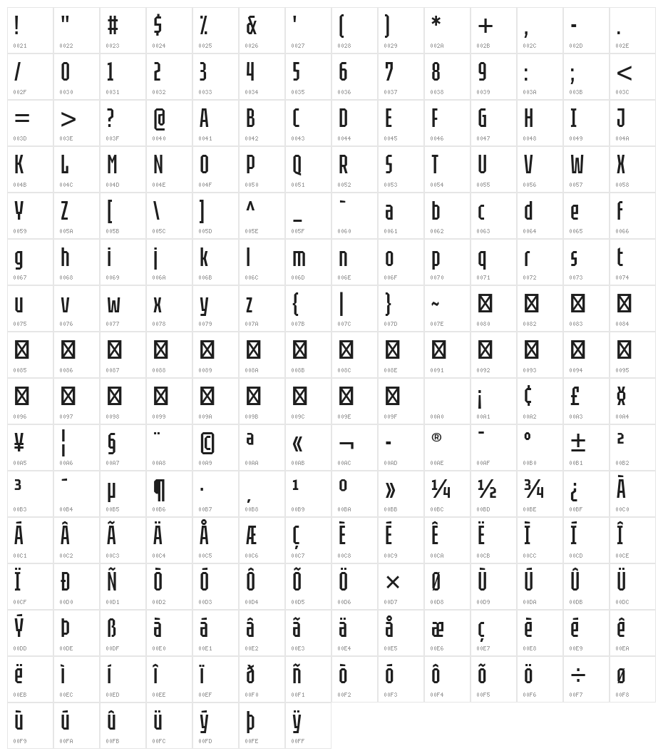 Tektur Tight Regular Character Map