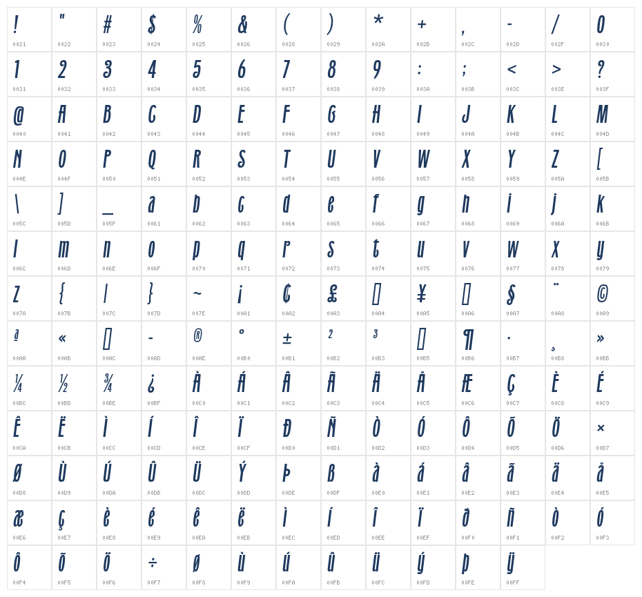 Telemachus Semi Bold Italic Character Map