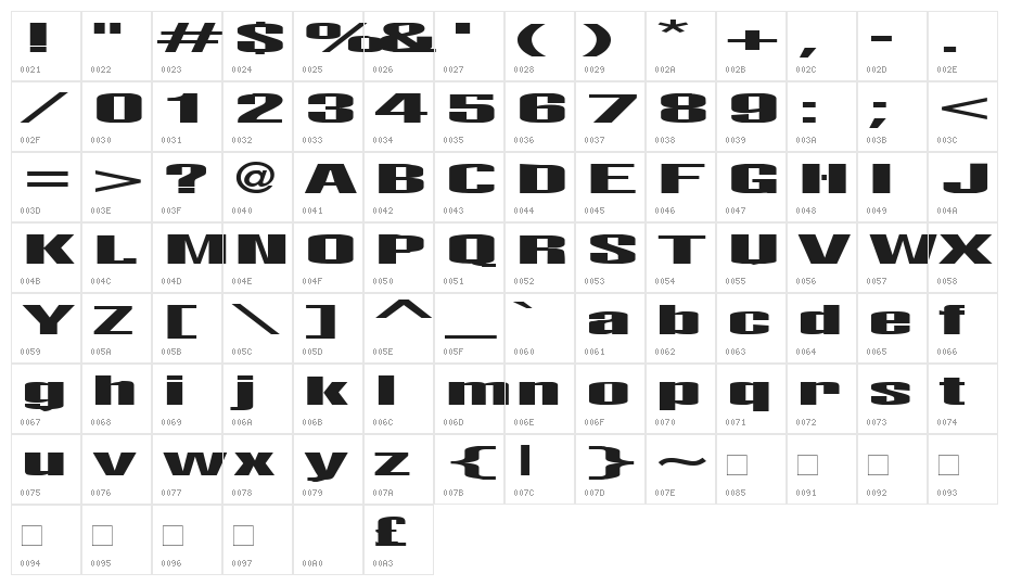 Telford Character Map