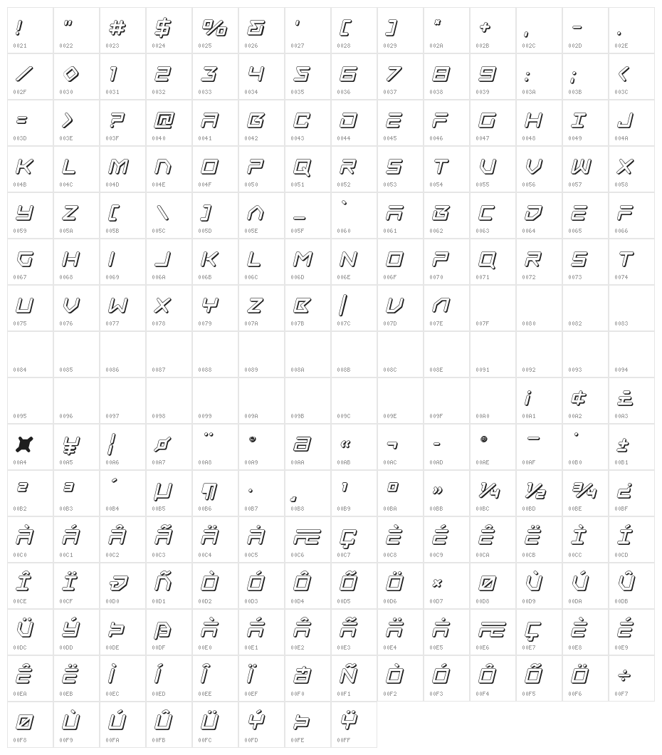 Tempest Apache 3D Italic Character Map