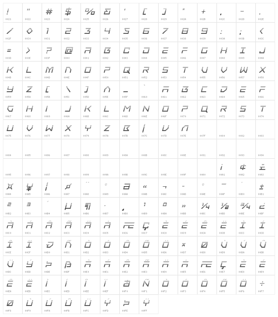 Tempest Apache Gradient Italic Character Map