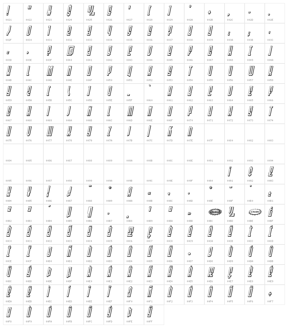 Templar Shield 3D Block Italic Character Map