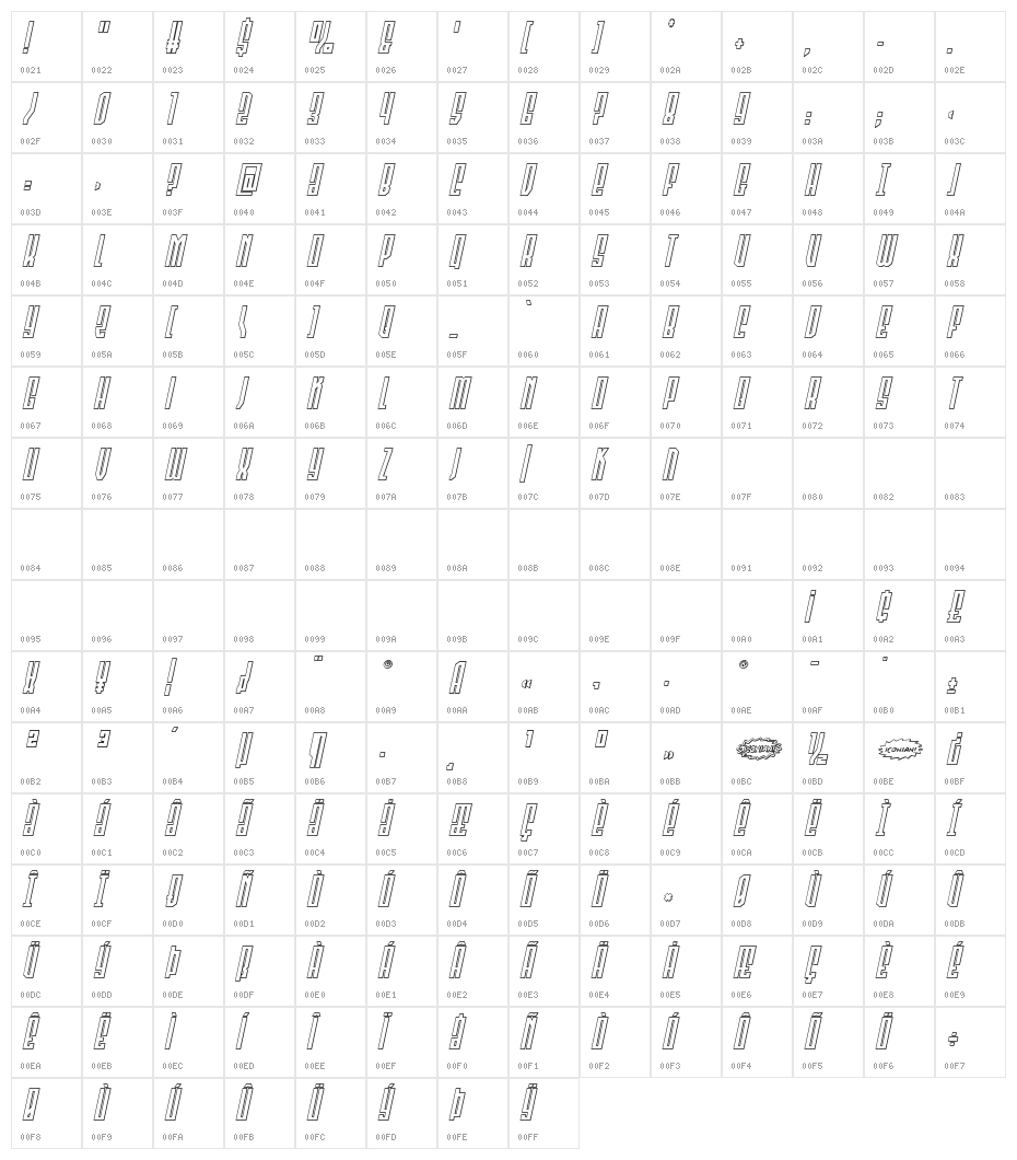 Templar Shield 3D Italic Character Map