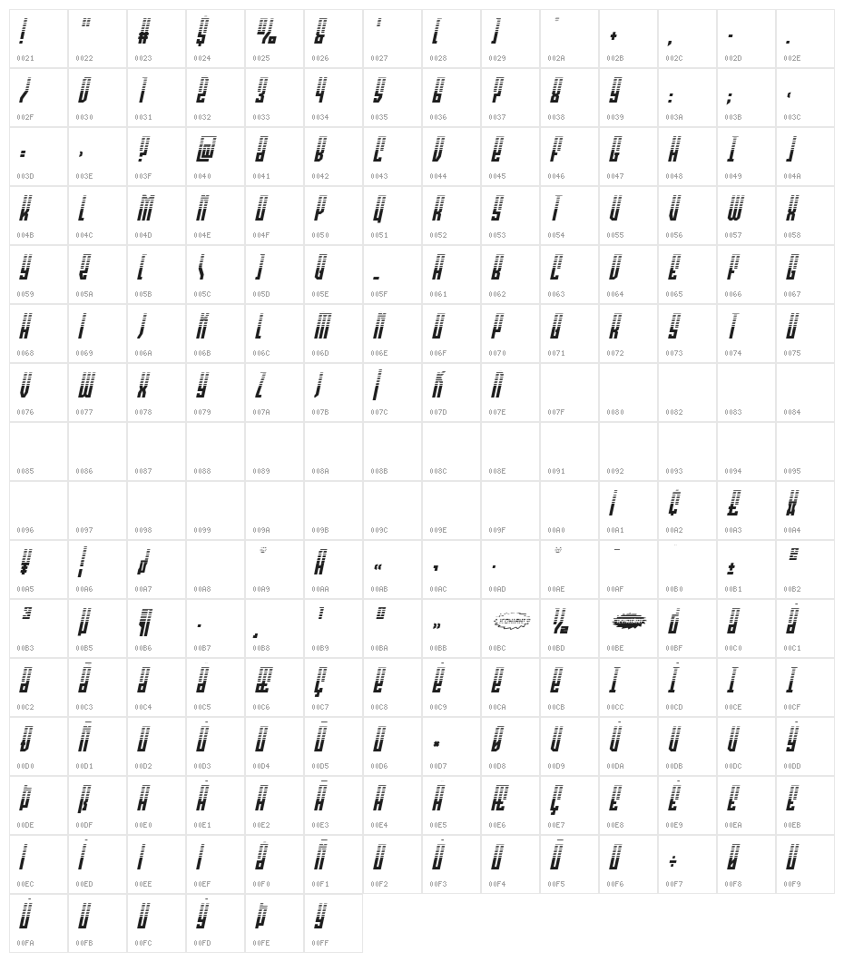 Templar Shield Halftone Italic Character Map