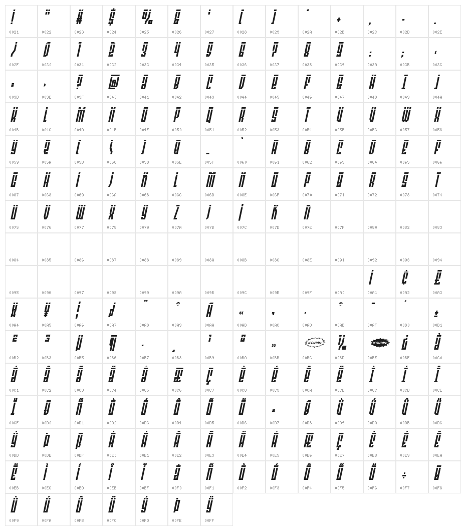 Templar Shield Laser Italic Character Map