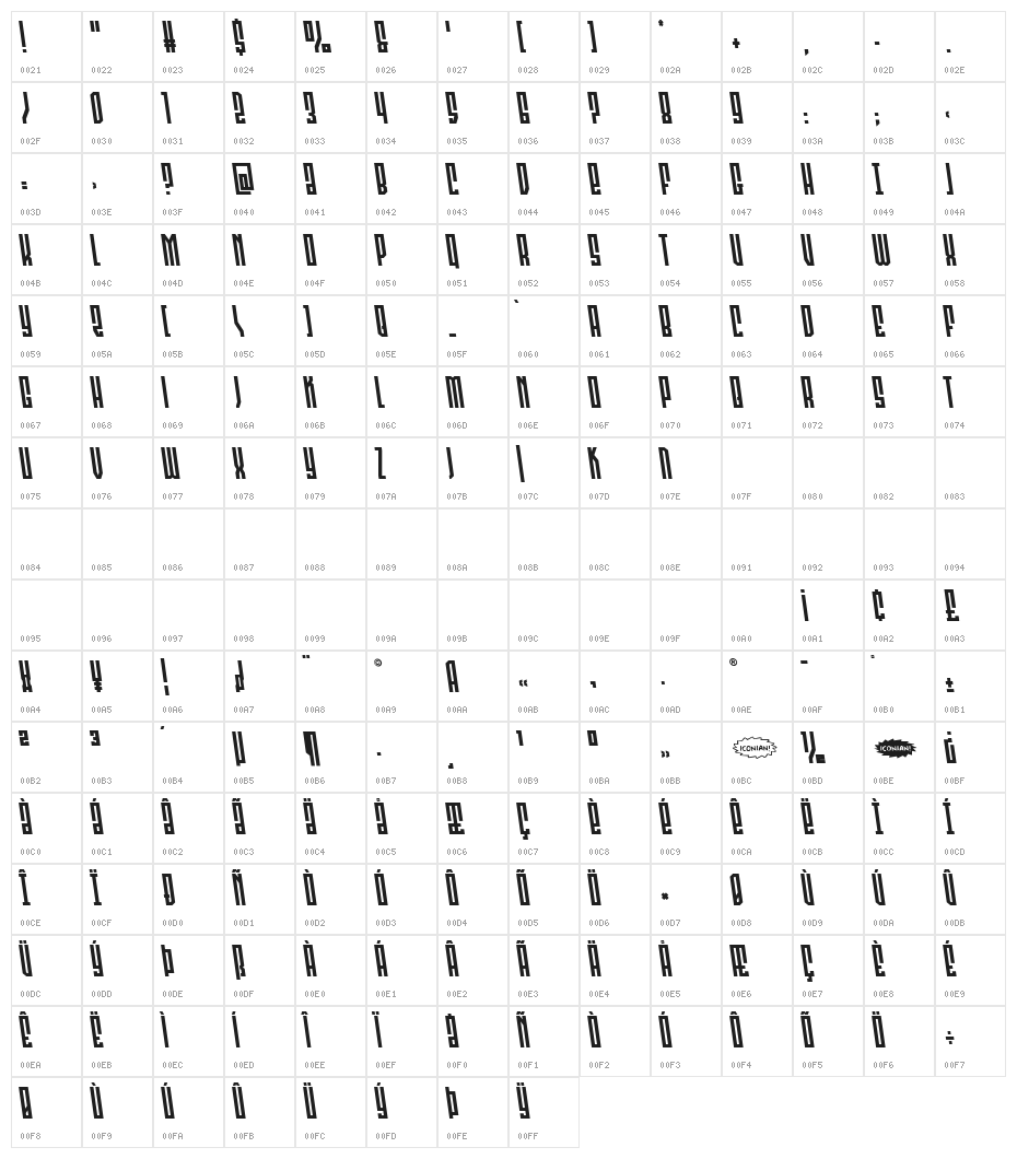 Templar Shield Semi-Leftalic Character Map
