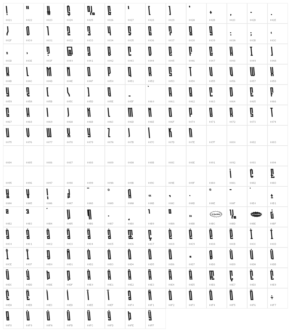 Templar Shield Slight-Leftalic Character Map