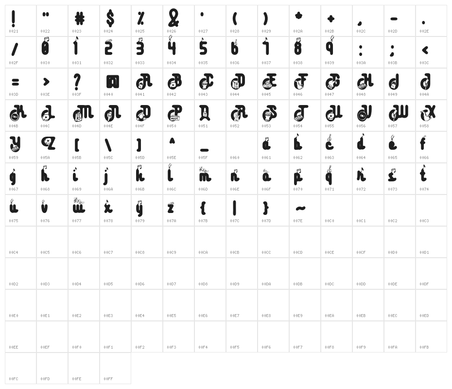 TempoFREE Character Map