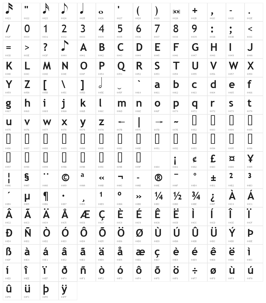 TempoIndicationsLiteTrebuchet Character Map