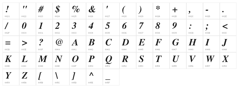Tempora LGC Unicode Bold Italic Character Map