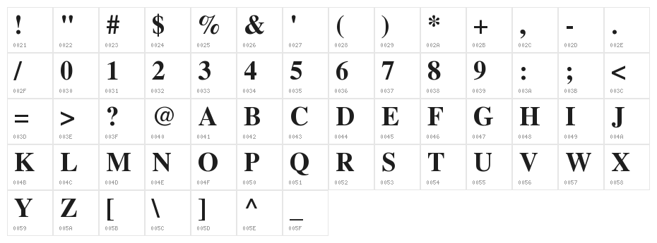 Tempora LGC Unicode Bold Character Map