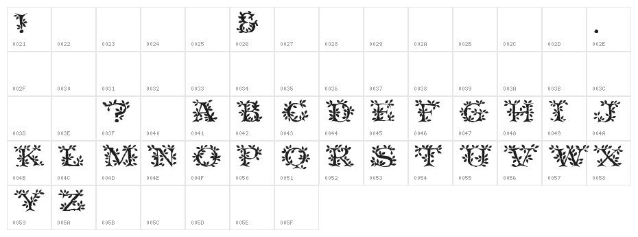 Tender Regular Character Map
