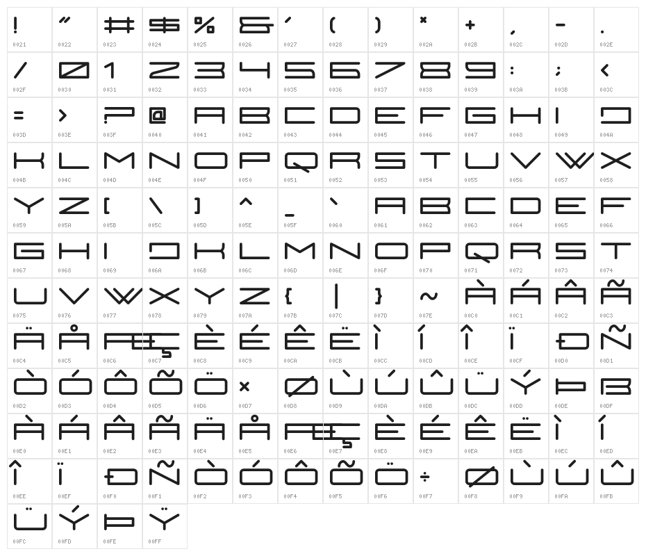 TeranoRegular Character Map