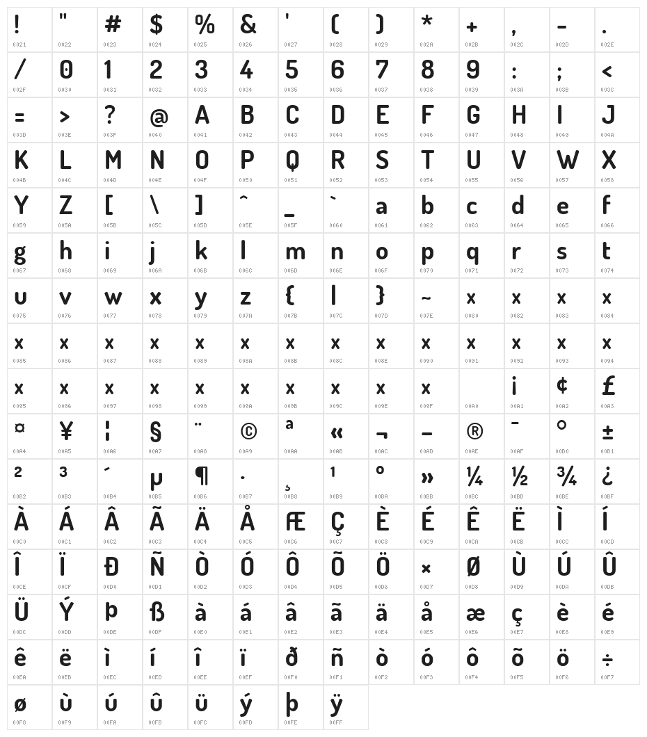 Terminal Dosis Bold Character Map