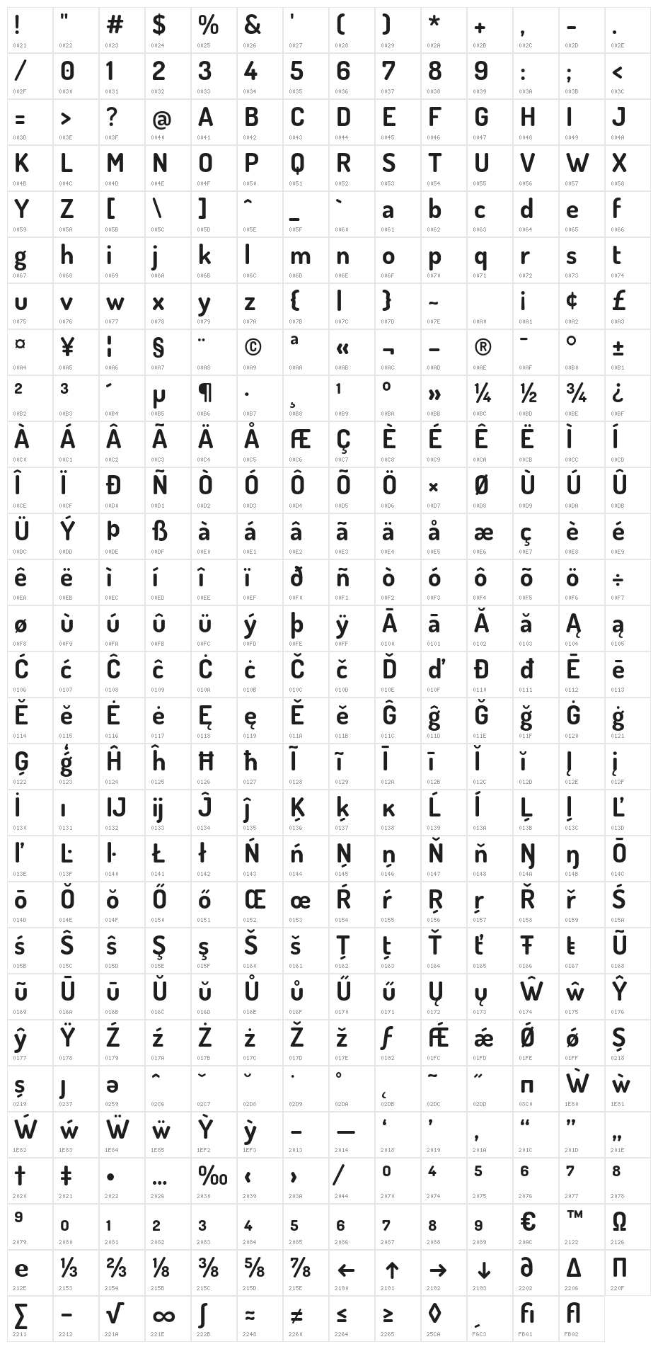 TerminalDosis-Bold Character Map