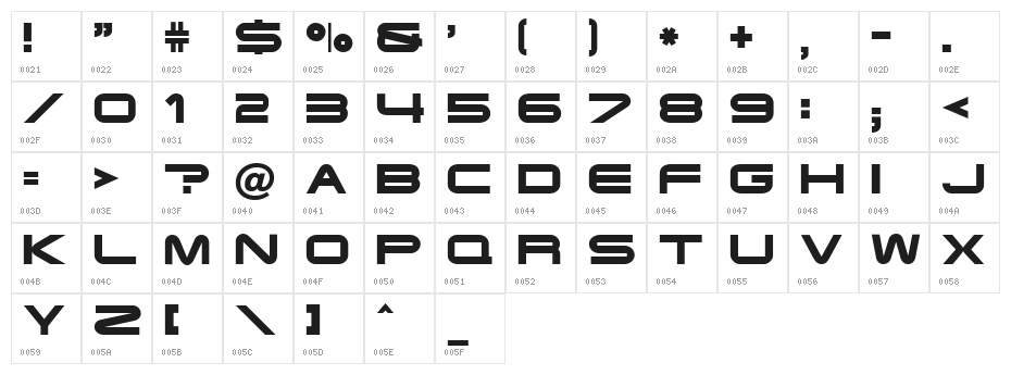 Terminator Cyr Semi-expanded Bold Character Map