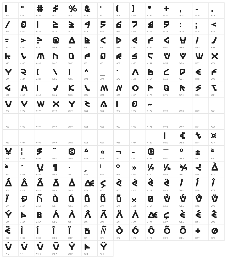 Terra Firma Bold Character Map