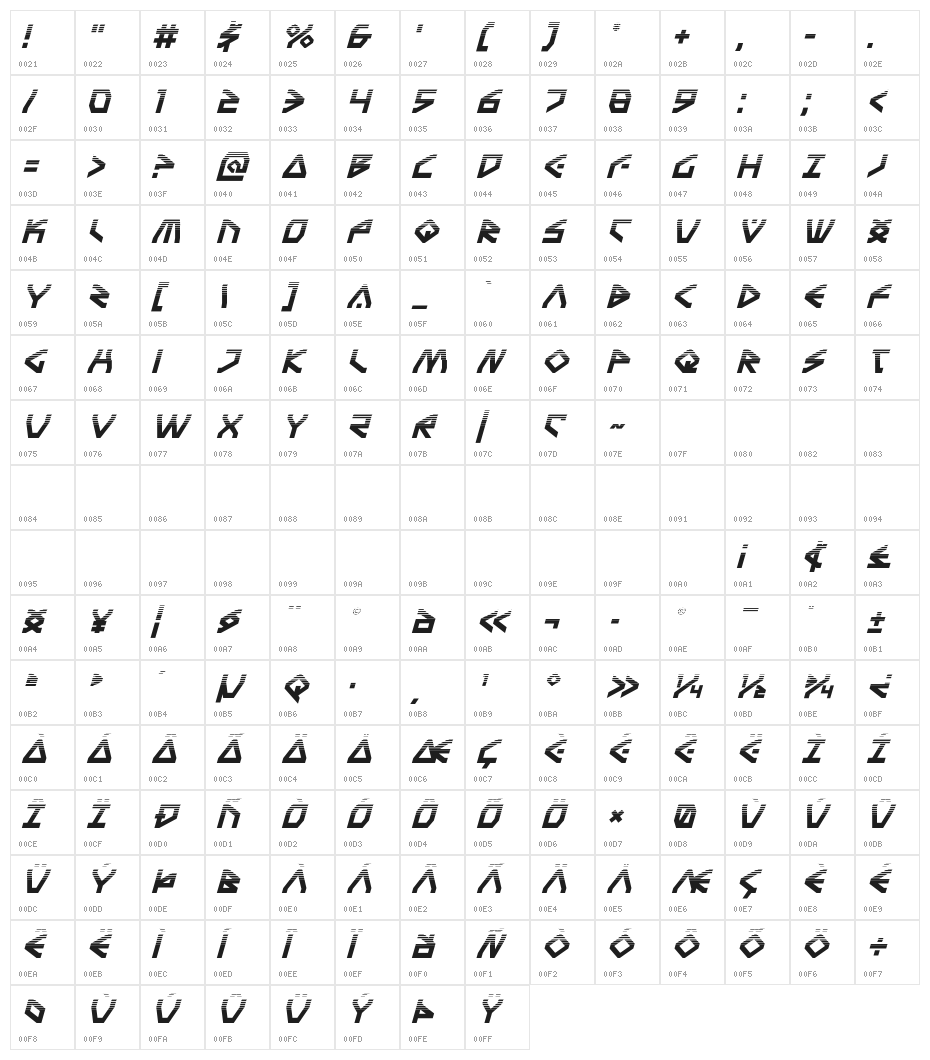 Terra Firma Halftone Italic Character Map