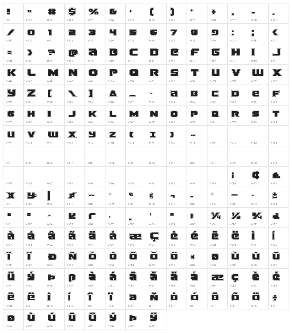 Terran Academy Regular Character Map
