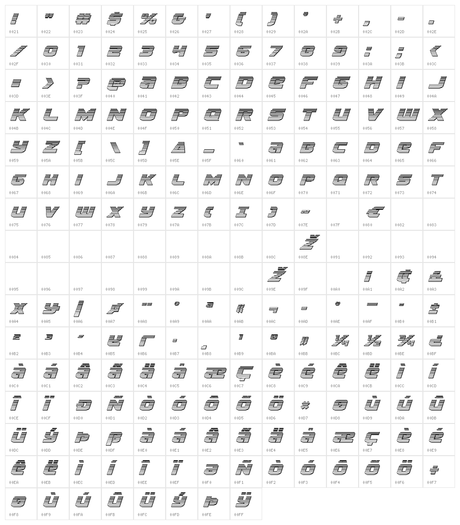 Terran Chrome Italic Character Map