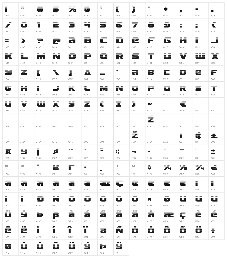 Terran Half-Tone Regular Character Map