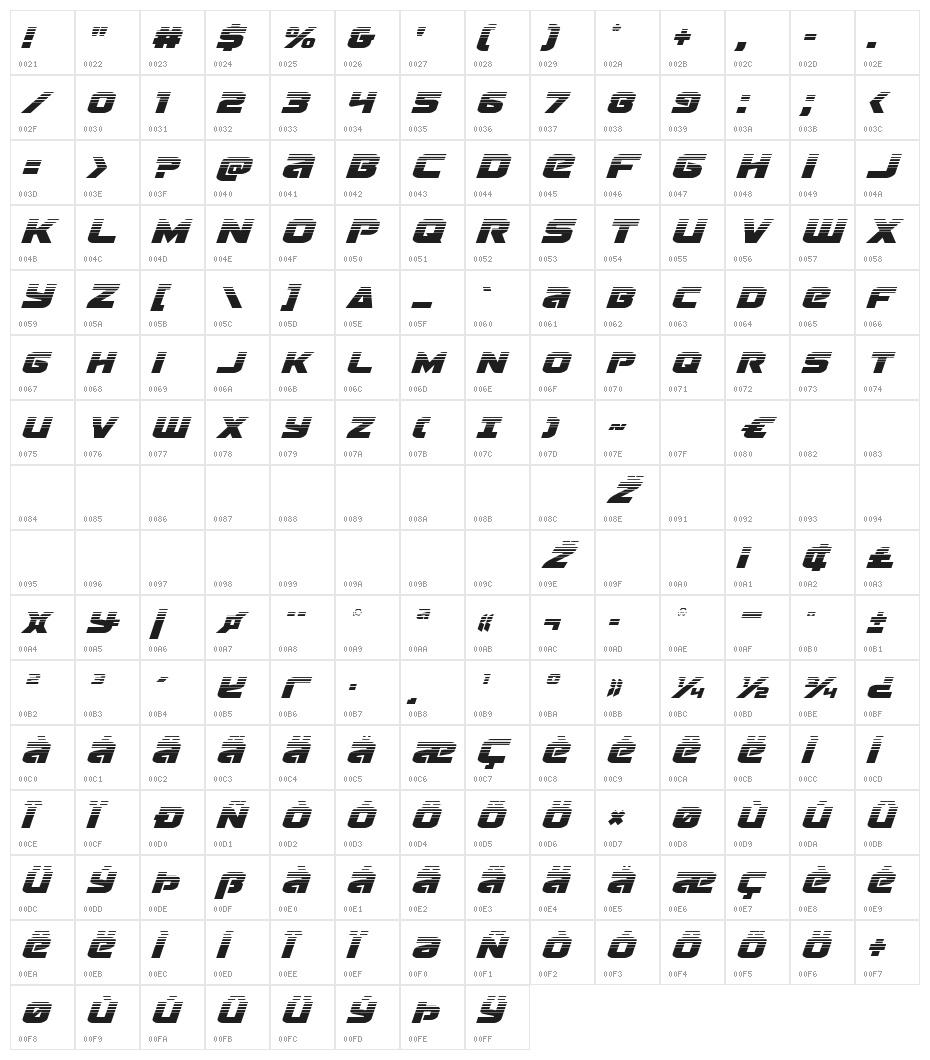 Terran Halftone Italic Character Map