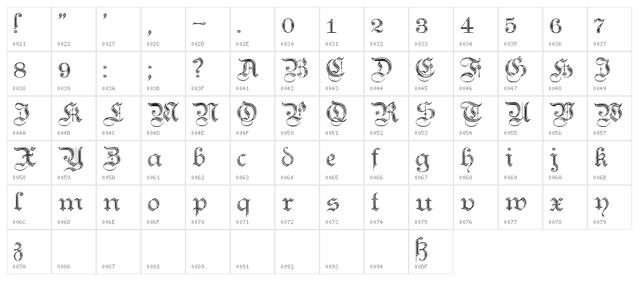 Teutonic No2 DemiBold Character Map