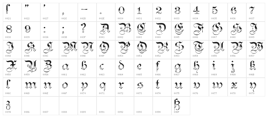 Teutonic No3 DemiBold Character Map