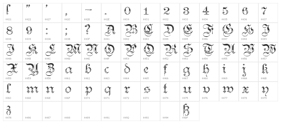 Teutonic No4 DemiBold Character Map