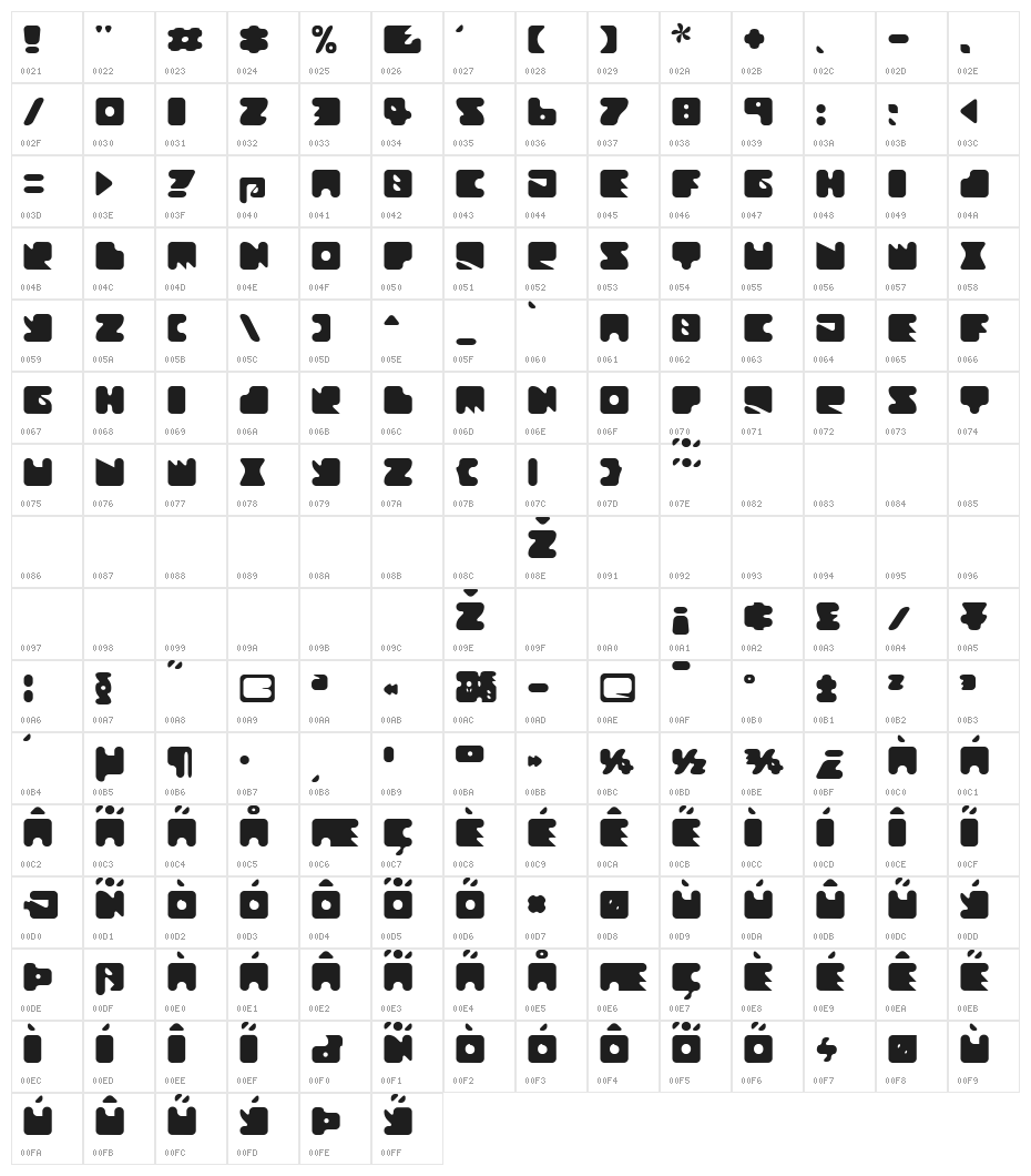 Textan Round Character Map