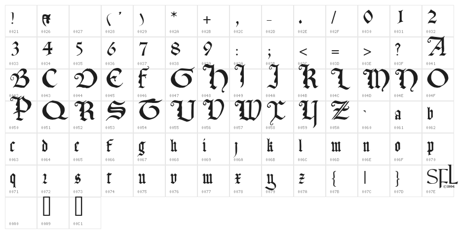 TexturaQuadrata!" Character Map