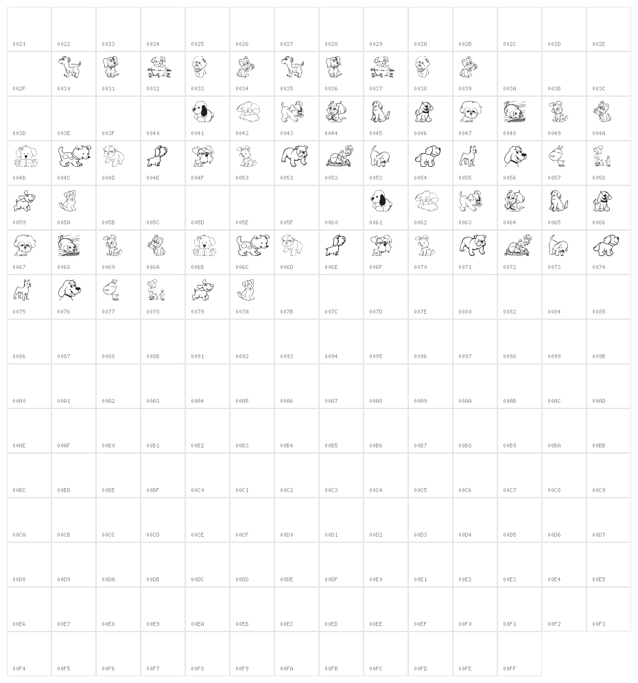tender puppies Character Map