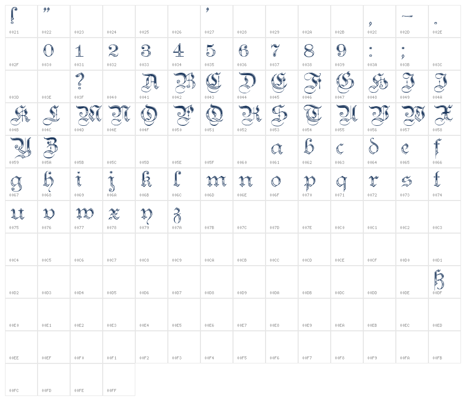 teutonic4 Character Map