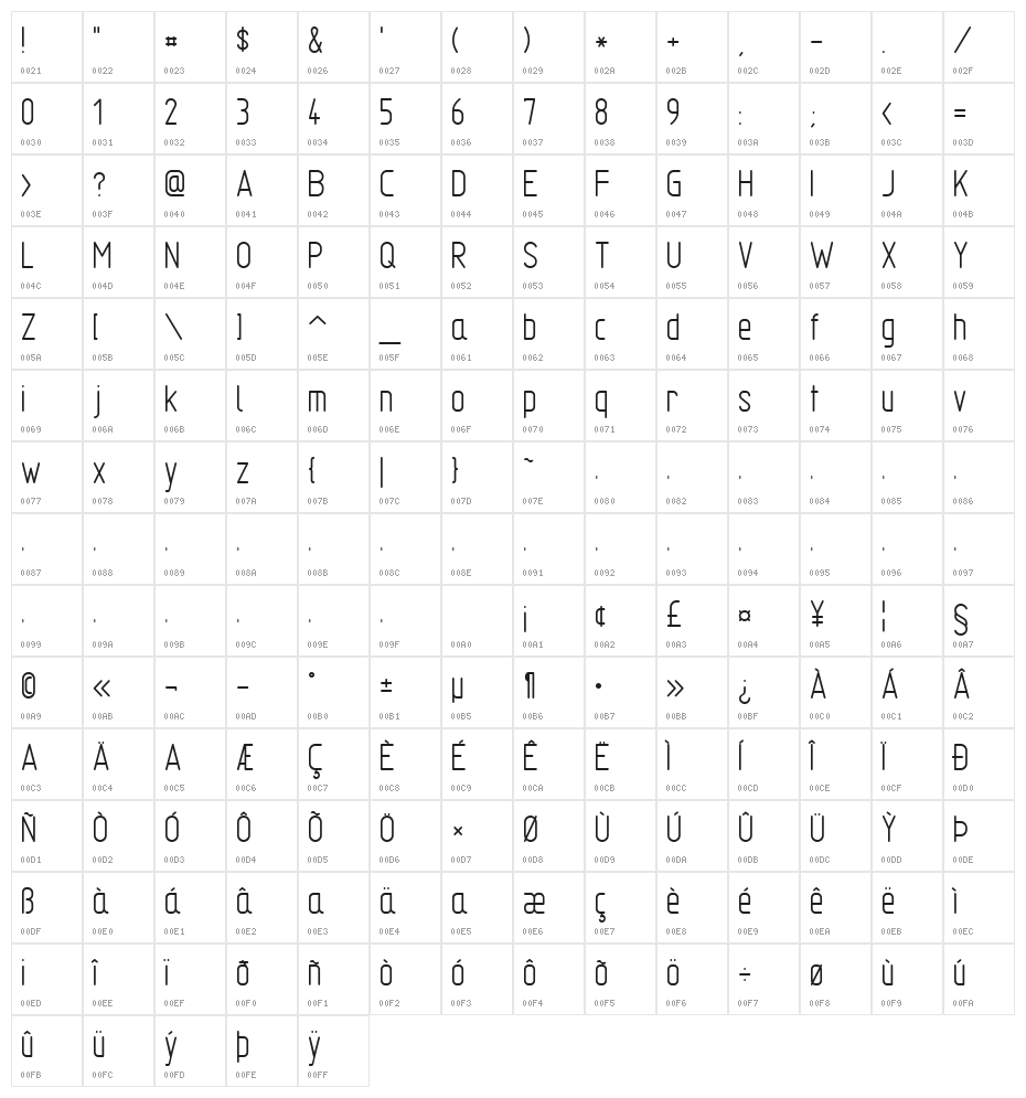 TGL 31034-1 Regular Character Map
