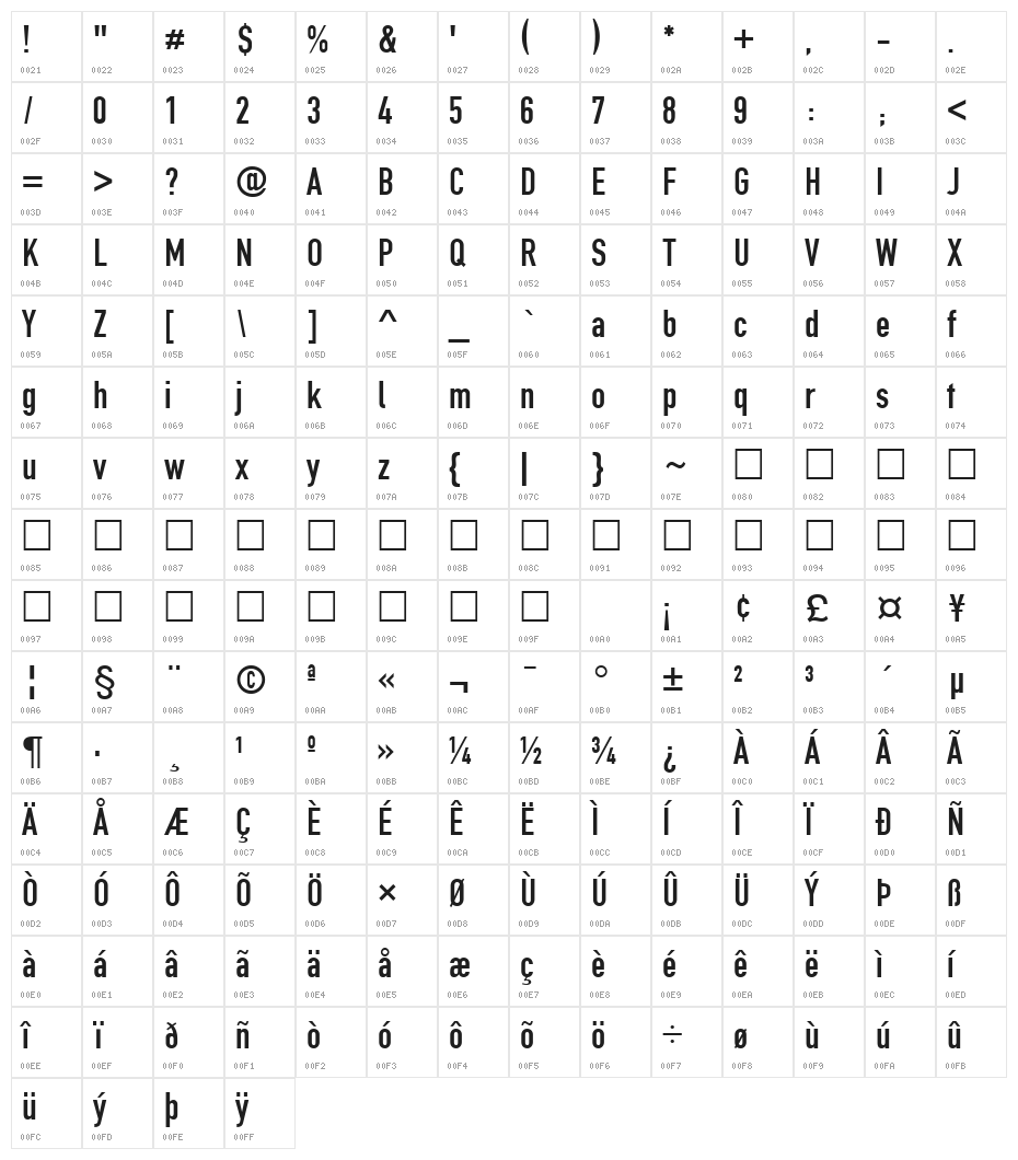 TGL0-1451Engschrift Character Map