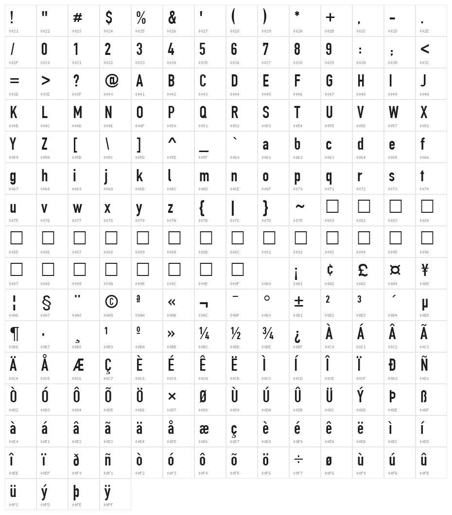 TGL0-1451Engschrift Character Map