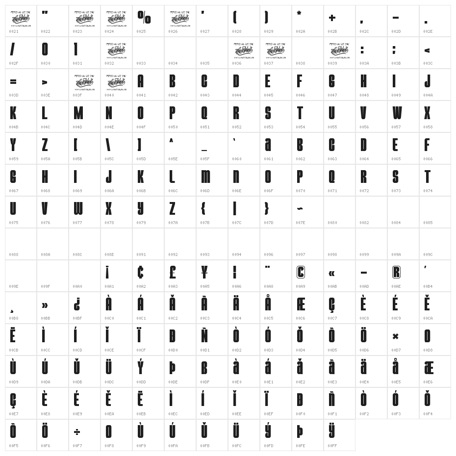 THE MEZIRANE Character Map