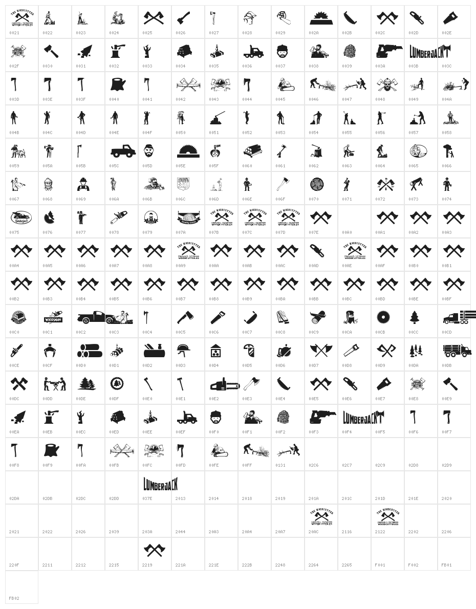 THE WOODCUTTER Character Map