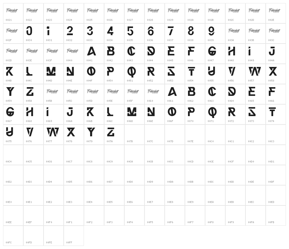 THUNDERBLACKDEMO Character Map