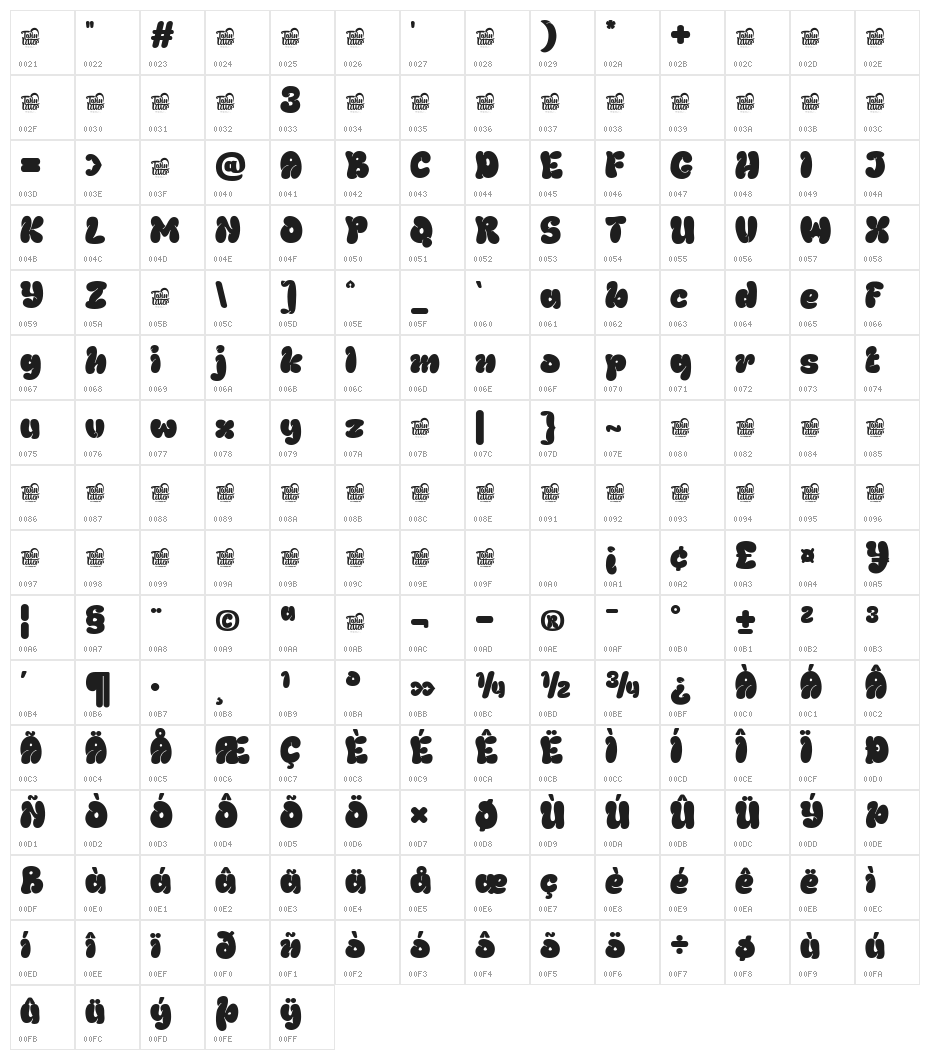 THUROF Trial Regular Character Map