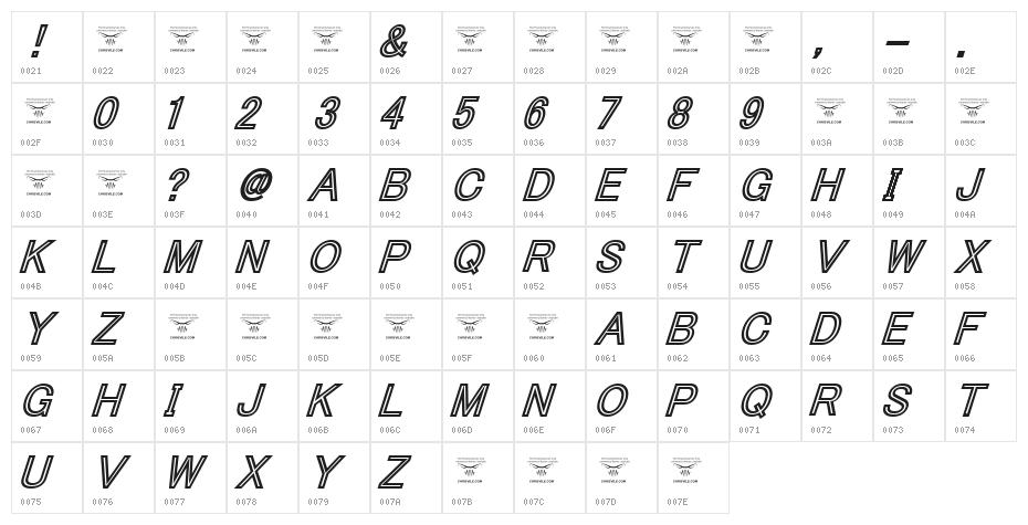 Tha Cool Kidz Black Italic Character Map