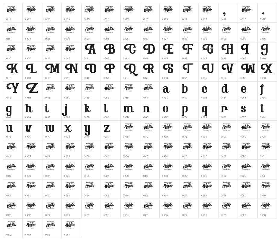 The Arthaya DEMO Character Map