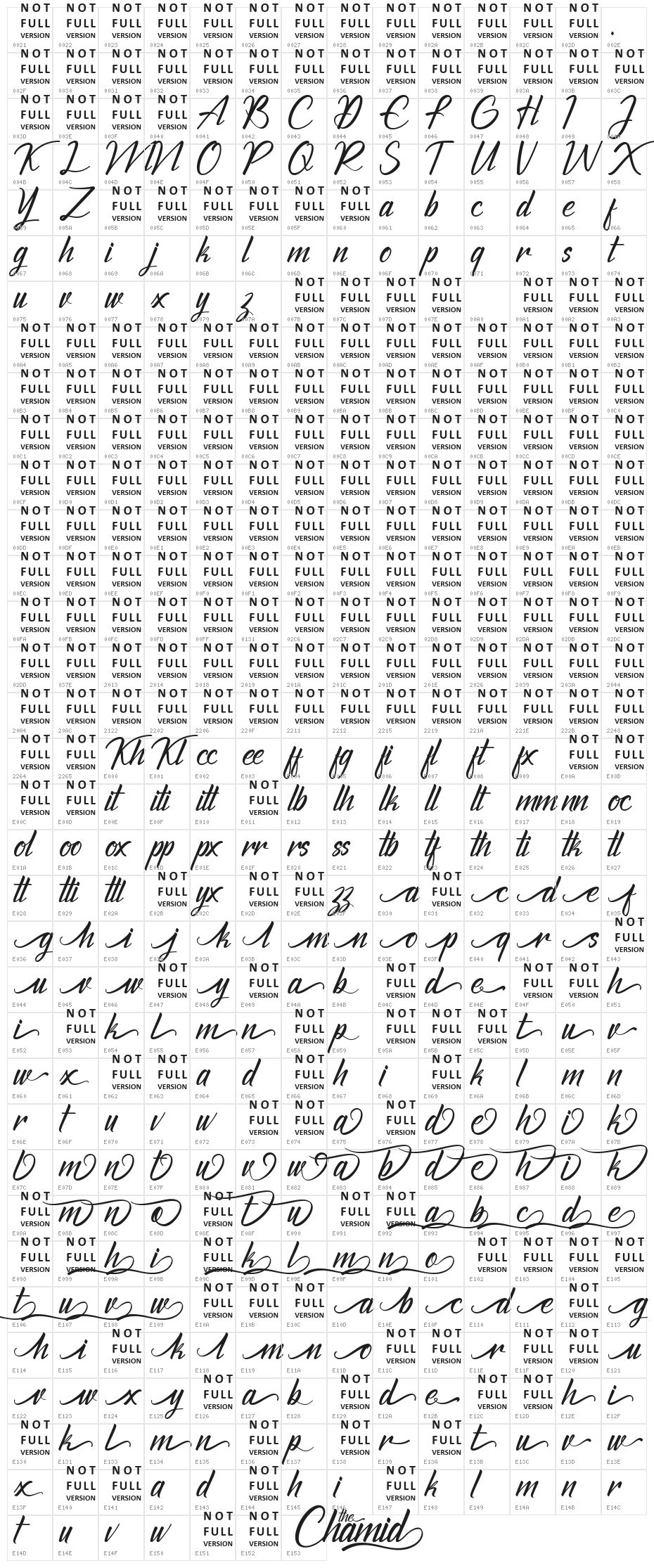 The Chamid Personal Use Only Character Map
