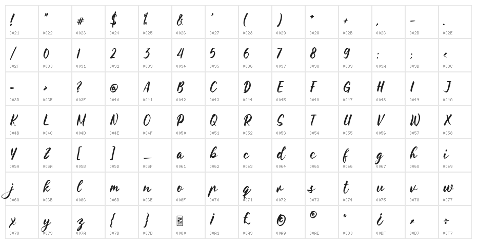 The Florist Handwriting Regular Character Map