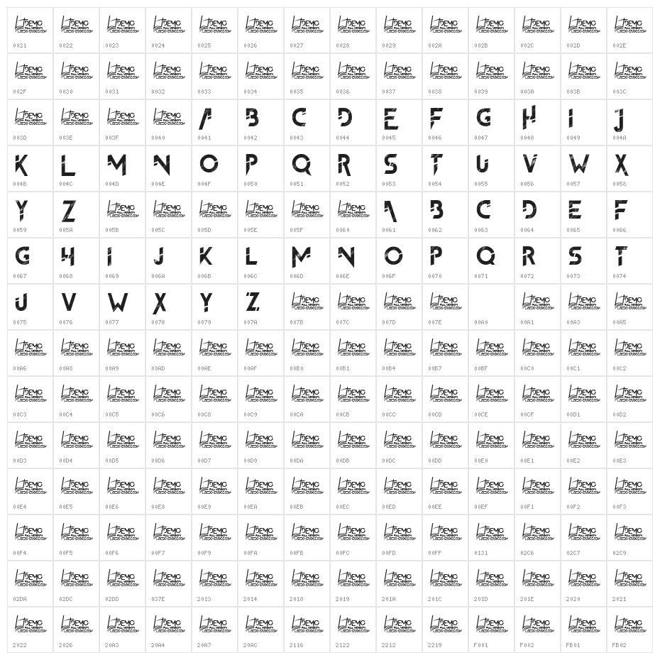 The FrontMan 2 demo Character Map