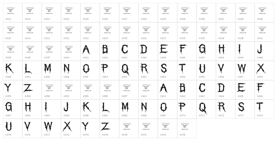 The Grim Raiders Regular Character Map
