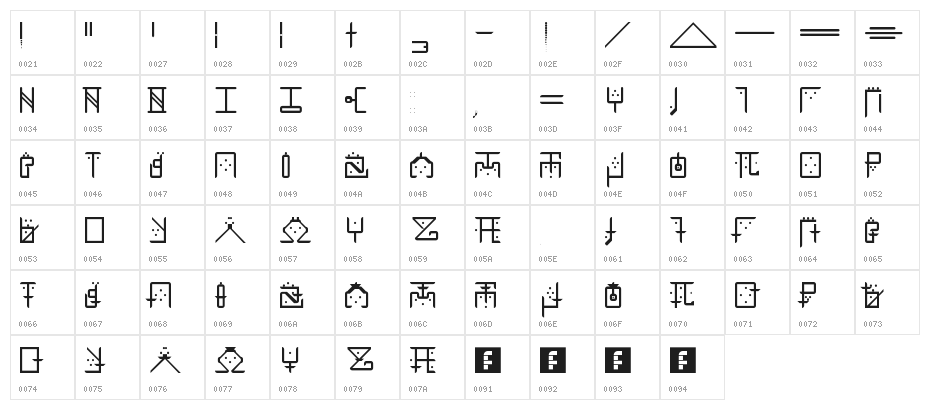 The Hermit Runes Regular Character Map